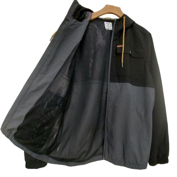 Voyager Hooded Windbreaker Jacket Mens Medium Gray Black Full Zip Waterproof - Picture 6 of 12